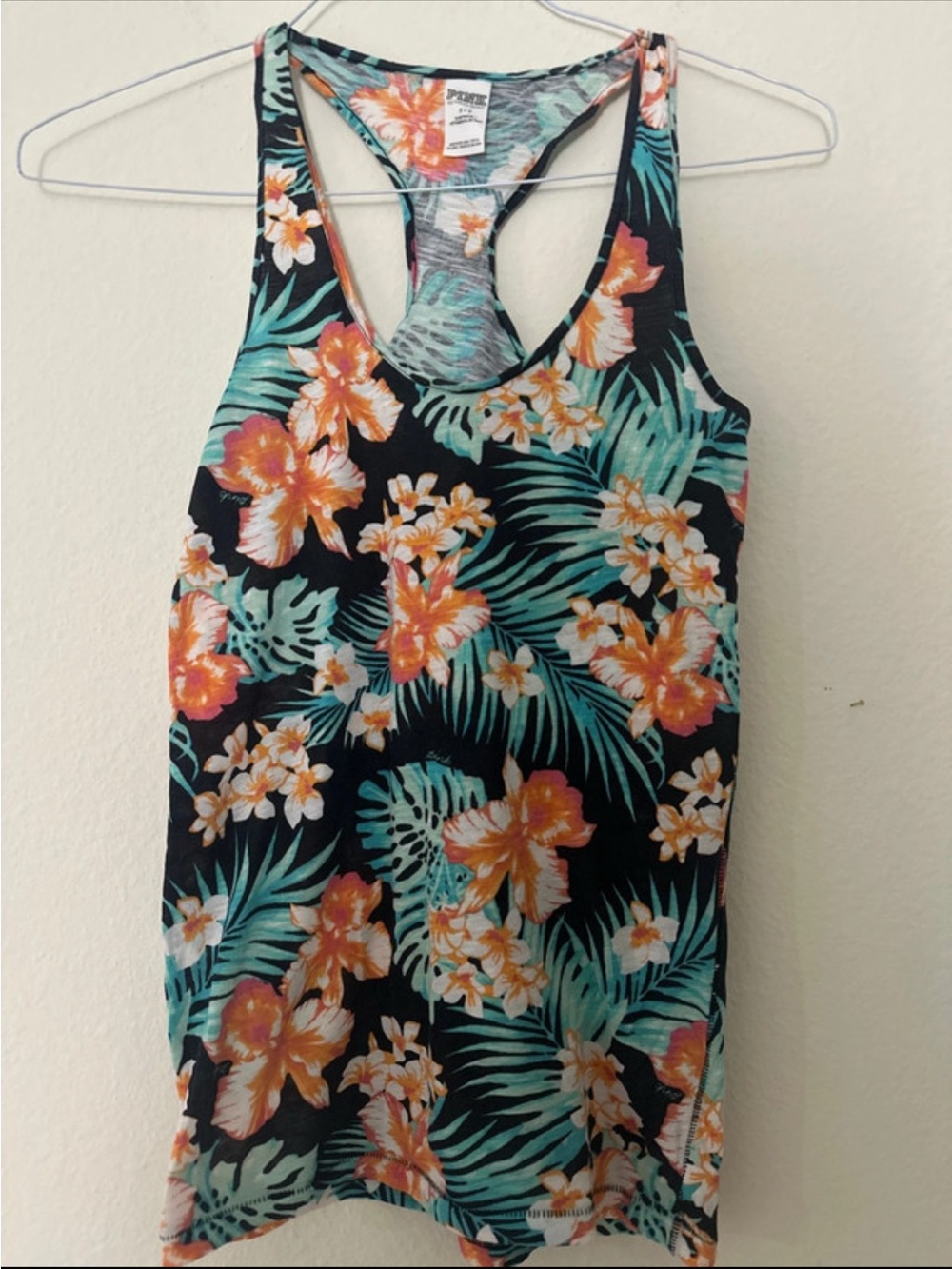 PINK Victoria's Secret Black Floral Racerback Tank